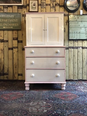 £495 • Buy Victorian Painted Linen Press Cupboard - Chest Of Drawers From An English Abbey 