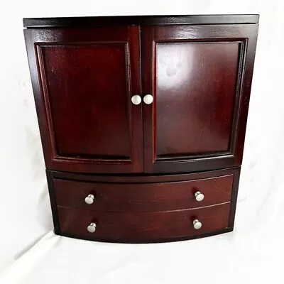 Vintage Wood Jewelry Box Armoire Hutch With Mirror Bottom Drawer • $39.99