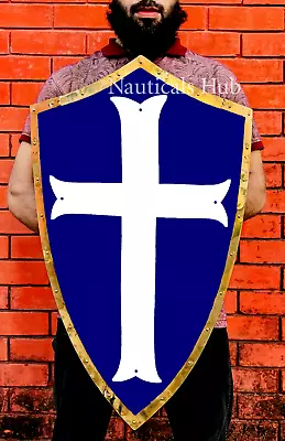 Medieval Cross Knight Heater Shield Crusader Blue & White Warrior Shield • $89.60