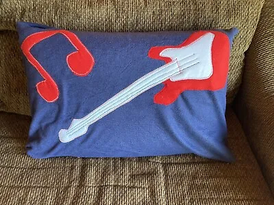 Handmade Kids Fleece Standard Pillow Case Dark Blue Guitar Music Notes Ukulele • $10.07