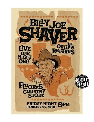 $25 • Buy Billy Joe Shaver Concert Poster - 2016 - Texas Show