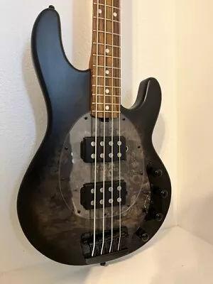 Sterling By Music Man Stingray Ray34HH Burl Top Electric Bass Trans Black Satin • $760