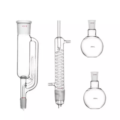 250ml 24/40 Soxhlet Extractor W/Graham Condenser & Two Flat Flasks Lab Glassware • $84.99