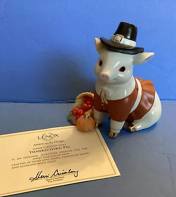 Lenox PIG Thanksgiving Pilgrim Suit Vegetable Basket New In Box COA • $50