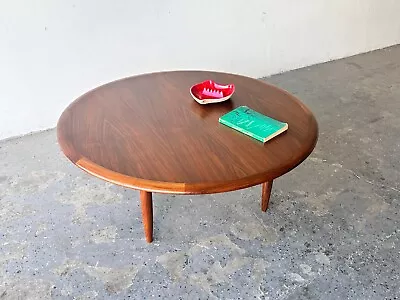 Round Walnut Mid Century Danish Modern Coffee Table Imported By Schwarz. • $1650