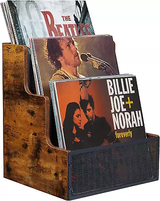 Vinyl Record Storage Holder Stepped 3 Tier LP Vinyl Record Crate With Metal Grid • $41.81