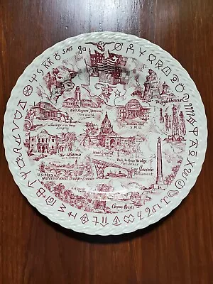 Vernon Kilns Texas Plate Swirl Lone Star State Red Brands Alamo Will Rogers • $65