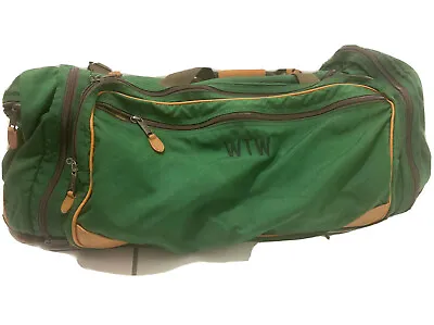 Vintage LL Bean Large Green Canvas Leather Shoulder Duffle Bag • $80