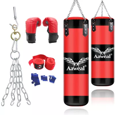 Heavy Boxing Punching Bag (Empty)  Gloves Kicking Workout GYM Full Set Hang UP • $34.99