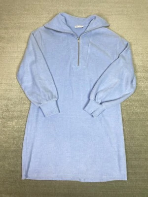 $20.01 • Buy Zara Dress Women M Collared Polo Short Long Sleeve Light Blue Casual Fleece 