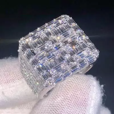 Baguette Cut Simulated Diamond Men's Cluster Ring 925 Sterling Silver • $135.54