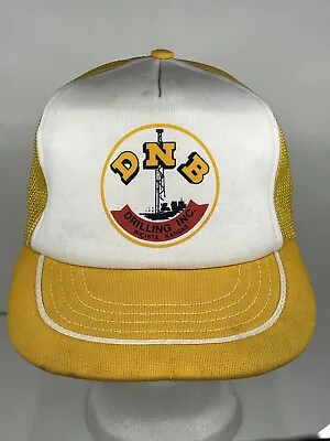 Vtg Trucker Snapback DNB Drilling Oil Hat Cap White W/ Yellow Mesh Has STAINS! • $9.99