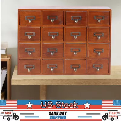 16 Drawers  Vintage Tabletop Library Card Catalog Cabinet Apothecary Storage Box • $63.65