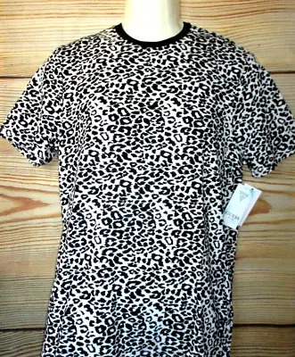 Mens Guess Cheetah Leopard Animal Print White Black Linen T-shirt Size S • $35.95