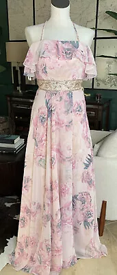 Mori Lee Madeline Gardner Women 00 Pink Floral Off Shoulder Evening Gown F1 • $59.99