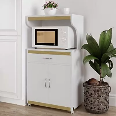 Microwave Stand With Storage – Rolling Cabinet With Doors Drawer And Lockin... • $221.03