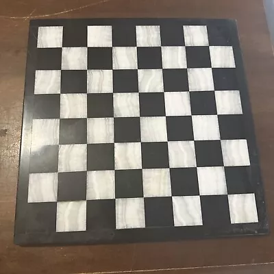 Vintage Black & White Onyx Marble Stone Chess Board 14.25” • $35