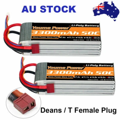 $68.99 • Buy 2pcs Youme 22.2V 6S 3300mAh 50C Deans LiPo Battery For RC Car Drone Airplane AU