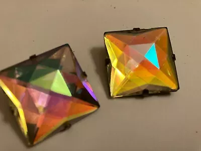 Vintage Estate  Chunky Mirrored Square Clip On Earrings • $4.99