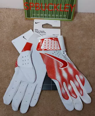 Nike Alpha Varsity Adult Large Baseball Batting Gloves Nwt White / Red • $29.99