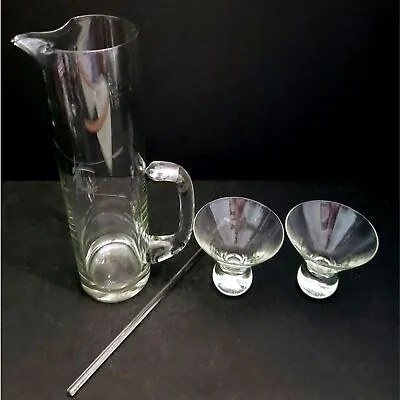 Cocktail Set Glass Pitcher Martini Glasses Etched Letter C Vintage Barware  • $85