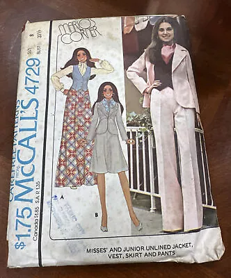 McCalls 4729 Vintage SEWING Pattern Misses 1970s Unlined Jacket Vest Skirt Pants • $8