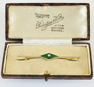 £595 • Buy Stunning Antique Art Deco 15ct Gold Jade & Diamond Brooch C1925 In Fitted Case