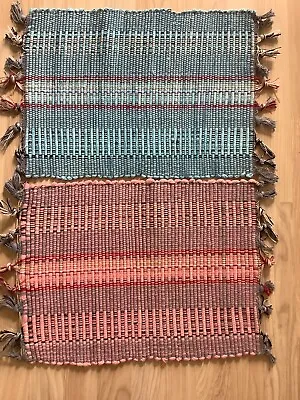 £9.85 • Buy Indian Striped Bathmat Placemat Set Of 2. Pink Blue NEW.  Bought In India.