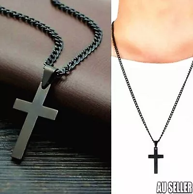 $4.25 • Buy BU Stainless Steel Cross Pendant Men Women Chain Necklace Religious Jewelry 