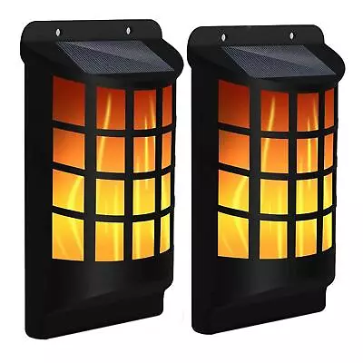 £14.95 • Buy 2x SOLAR DANCING FLAME 60 LED TORCH WALL LIGHT FLICKERING LIGHTS OUTDOOR GARDEN 