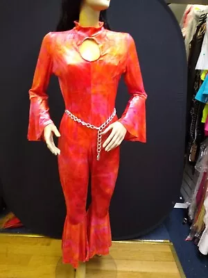 Flame Coloured Velvet 1970s Style Catsuit Flared • £65