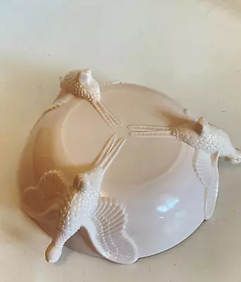 Vintage Jeanette Pink Milk Glass Pheasant 3 Footed 8   Bowl Dish • $9.99
