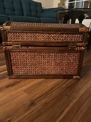 Mid Century Bamboo & Woven Rattan Storage Chest 20in X 24in • $25
