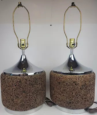 X2 Vintage Mid-Century Modern Cork Sculpted Table Lamps MCM - Tested & Working • $420