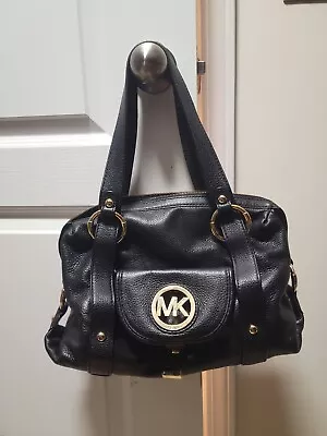 MICHAEL KORS   FULTON  Pebbled Leather  Logo Black Satchel Handbag • $62