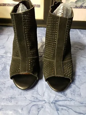 Women’s Moda Spana Shoes Wedge Heels Black Suede Peep Toe Size 10 M • $23.09