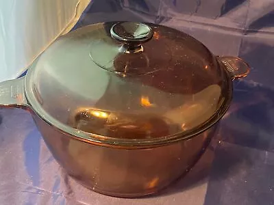 Corning Ware Visions Amber Glass 4.5 L Stock Pot Dutch Oven USA With Lid 5 Qt • $94.99