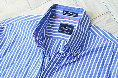 Hackett Blue With White Stripe Ply Cotton Shirt Size M *excellent Condition* • £15