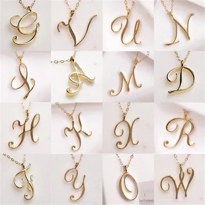 £2.75 • Buy A-Z Letter Alphabet Initial Necklace Gold Cursive Pendant Dangle Women Jewelry