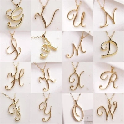 £2.75 • Buy A-Z Letter Alphabet Initial Necklace Gold Cursive Pendant Dangle Women Jewelry