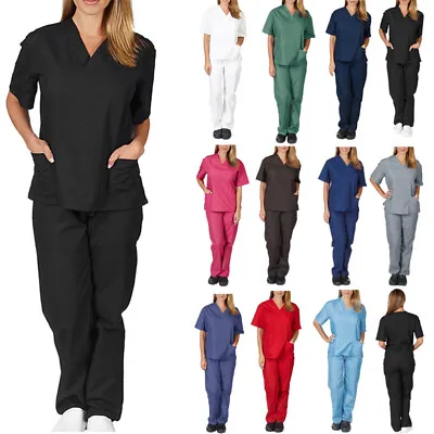 £8.16 • Buy Mens Womens Scrubs Doctor Nurse Medical Workwear Hospital Uniform Top Long Pants