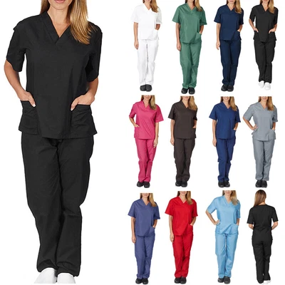 £8.16 • Buy Mens Womens Scrubs Doctor Nurse Medical Workwear Hospital Uniform Top Long Pants