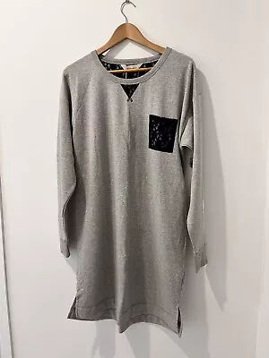 Peter Alexander Fleece Night Shirt Nightie Size L Grey Marle Black Lace Detail • $37.95