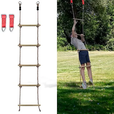 $19.99 • Buy 5 Rungs Climbing Rope Wood Ladder Kids Outdoor Toy Ninja Warrior Obstacle Course