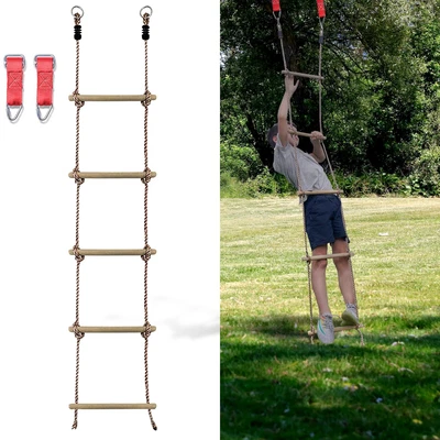 $19.99 • Buy 5 Rungs Climbing Rope Wood Ladder Kids Outdoor Toy Ninja Warrior Obstacle Course
