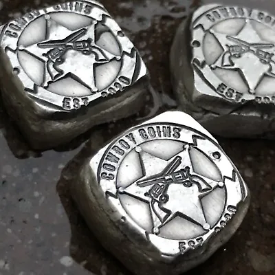 COWBOY COINS Badge Nuggets Hand Poured Fine Silver 999+ 1 Troy Ounce Pure Silver • $50