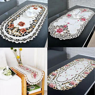 40x85cm Vintage Embroidered Lace Tablecloth Floral Table Runner Wedding Party • £5.39