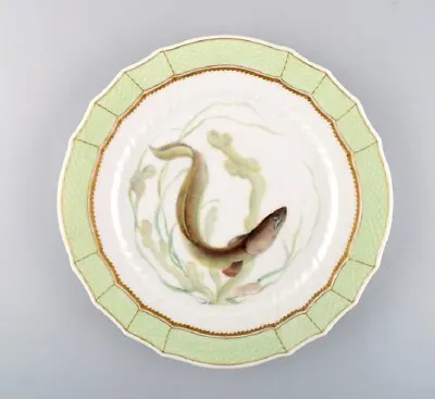 Royal Copenhagen Fish Plate With Green Edge Gold Decoration And Fish Motif. • $540