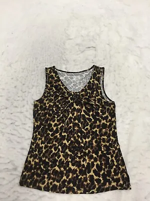 Merona Tank Top Womens S Small Cheetah Print V Neck Tied Sleeveless Soft • $2.20
