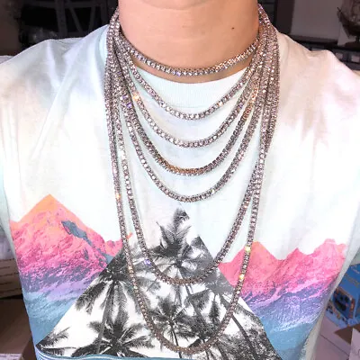 Hip Hop Iced Out Tennis Chain Choker White Yellow Rose Gold • $9.99